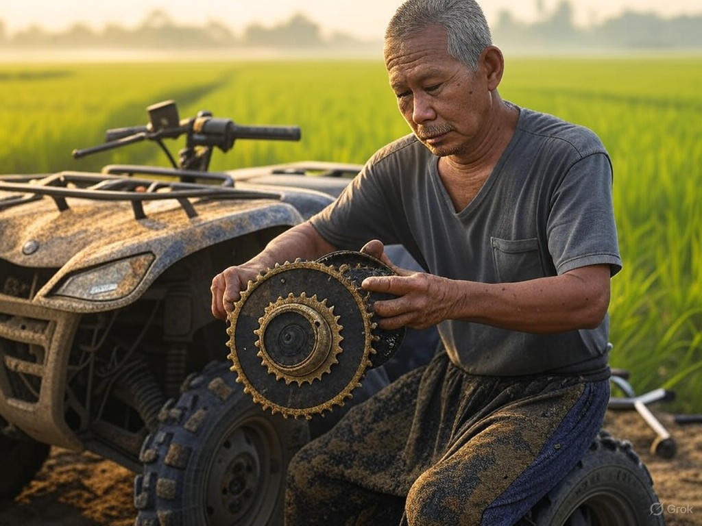Thai farmer upgrading ATV sprocket